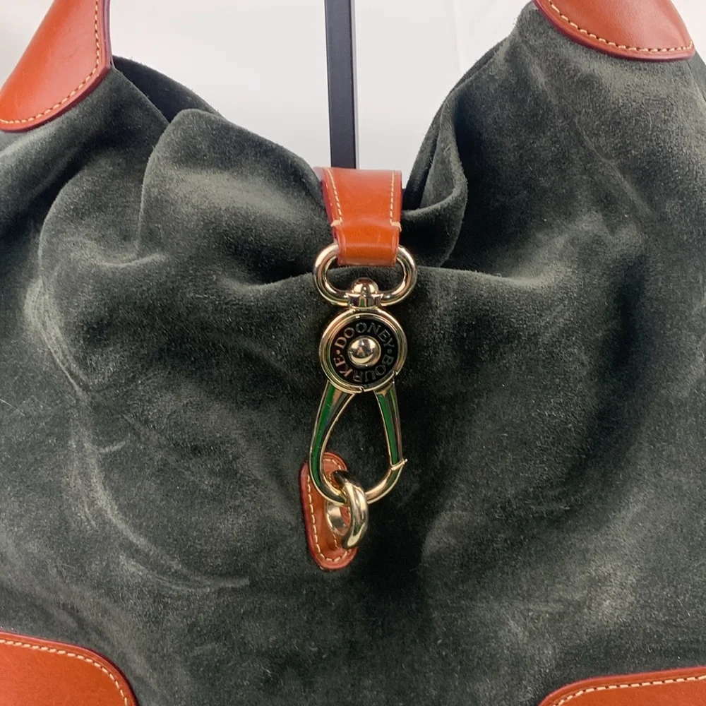 Dooney & Bourke Leather Suede Shoulder Bag Gray Brown Gold Red Lined Pockets - Picture 6 of 16